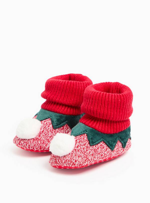 Novelty Christmas Elf Knitted Slipper Booties 12-18 months